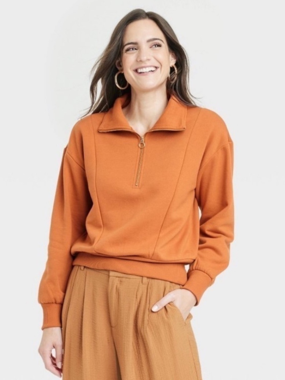 A New Day Burnt Orange Quarter Zip Pullover With Gold Hardware